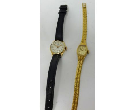 A vintage ladies Surena Incabloc 9ct gold cased wristwatch together with a ladies modern rotary gilt wristwatch (2).