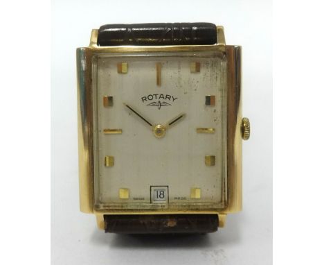 Rotary, gents 9ct gold art deco design wristwatch, with date and box.