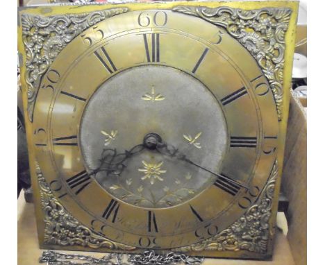 A 30 hour long case clock movement, the square brass dial with brass chapter ring, Arabic and Roman numerals inscribed "Hewle