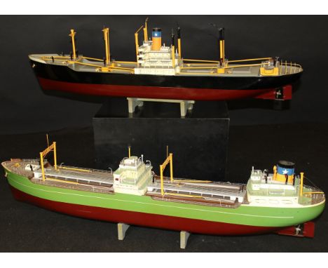 Two hand built to scale ship builder models believed to be from the "Yokohama Shipyard", approx 92cm long x 14cm wide x 28cm 