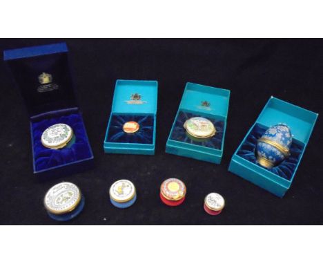 A collection of eight Halcyon Days, Bilston and Battersea enamel boxes