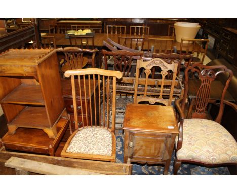 A 19th Century mahogany carver chair with carved and pierced back splat, flame stitched upholstered serpentine fronted seat, 