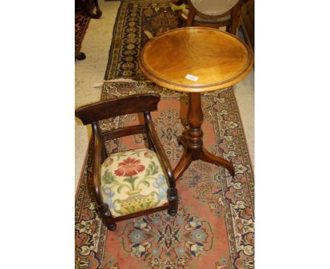 A 19th Century walnut occasional table, the circular top raised on ringed and turned pedestal to tripod base, together with a