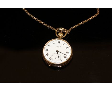 A 9 carat gold pocket watch, the enamel dial marked "J.W. Benson London", with Roman numerals and a subsidiary seconds dial, 