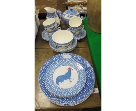 An Alice Cotterell Chanticleere ICTC Burleigh breakfast service, four place settings of large plates, side plates, cups, sauc