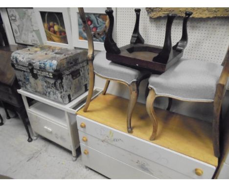 A beech bedroom chest with six drawers, the drawer fronts painted white, together with a similar low chest of three drawers, 