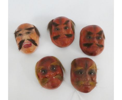 Collection of five Japanese ceramic Noh Masks, 6cm long, (5) 