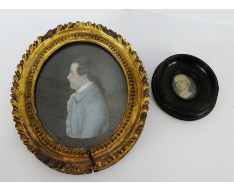 Two framed oval portrait miniatures of Gentlemen, largest frame 18 x 15cm, (2) 