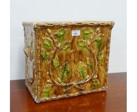Victorian Scottish pottery rectangular planter with acorn leaf moulded pattern, 33 x 41cm