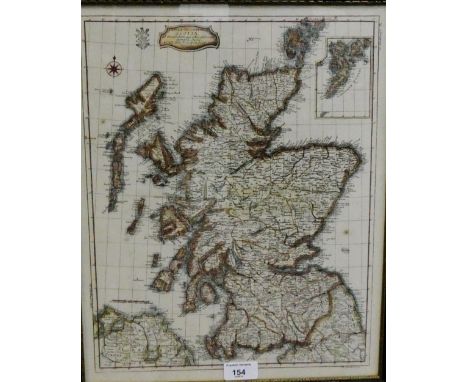 Framed coloured map, 33 x 41cm