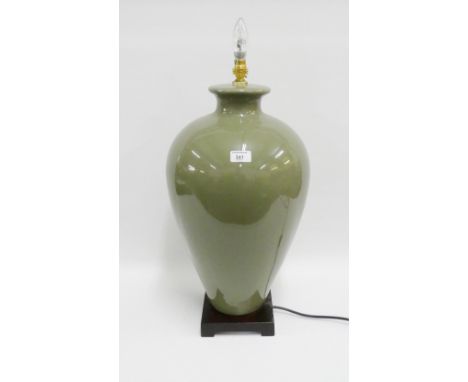 Large green glazed ceramic table lamp base, (a/f), 55cm high