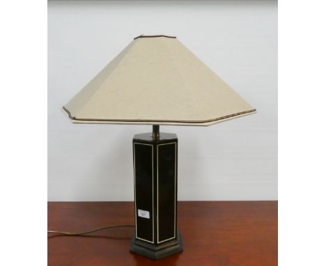 Black glazed hexagonal table lamp base and shade