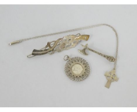 Robert Allison Scottish silver axe brooch, Glasgow 1953 together with a Sterling silver celtic cross pendant on chain, Victor