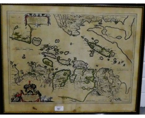 Coloured framed map after J. Blaeu, in a glazed ebonised frame, 57 x 46cm 