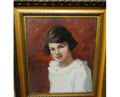 Betty Mctaggart (Scottish School)  'Head and Shoulders portrait of a Young Girl' Oil-on-Canvas, signed, in a glazed gilt wood