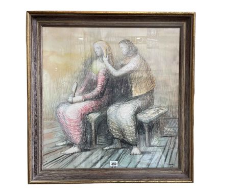 Henry Moore 1898-1986, Lady having her Hair Combed, coloured lithograph, signed Moore and dated 49 lower right, 57cm by 55cm,