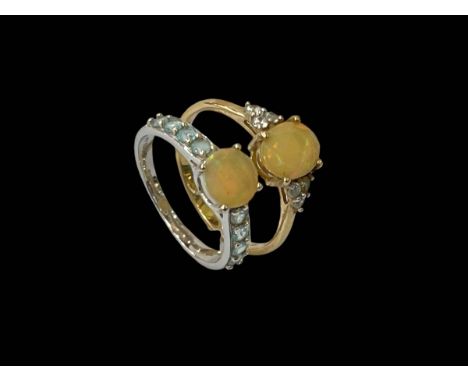 Two 10k/9carat gold, opal and gem stone rings.