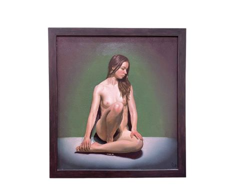 Owen Coxton, Nude Portrait, oil on canvas, initialled OC and dated 12 lower right, 54.5cm by 49cm, framed.