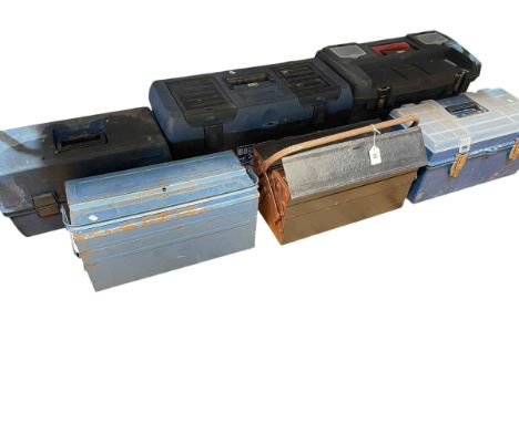 Collection of tool boxes housing tools, etc.