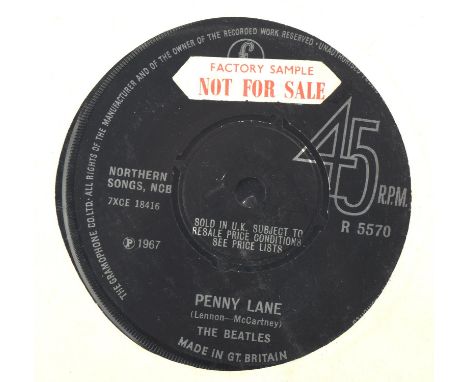 The Beatles - Strawberry Fields Forever / Penny Lane, 7" vinyl record, R5570. Factory Sample Not For Sale sticker to Penny La