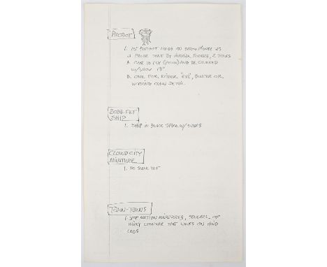 † Star Wars The Empire Strikes Back. Production used Xeroxed document featuring notes regarding filming models and scenes and