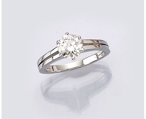 18 kt Gold Diamant-Solitär-Ring,   WG 750/000, Altschliff-Diamant ca. 1.12 ct l. get. Weiß/vs2, total ca. 4.0 g, RW 52 Schätz