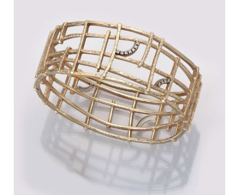 14 kt Gold Diamant-Armreif, ca. 63 g,   GG 585/000 gepr., 22 8/8-Diamanten in WG, zus. ca. 0.22 ct Weiß/si, D. ca. 6.5 g, lt.