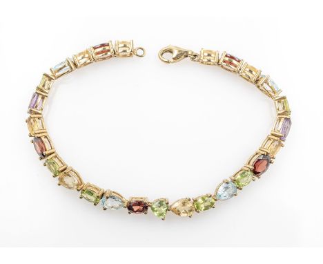 8 kt Gold Armband mit Farbsteinen,   GG 333/000, facett. Farbsteine in versch. Schliffformen u.a. Citrin, Granat, Topas (beh.