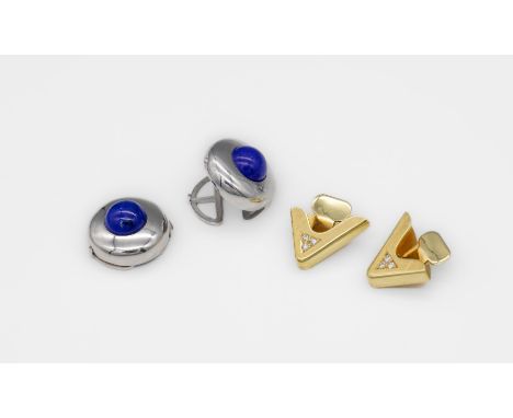 Konvolut 14 kt Gold Herrenschmuck mit Lapislazuli und Brillanten,   WG und GG 585/000, best. aus: 1 Paar WG Knopfverzierungen