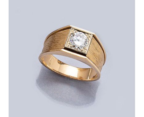 14 kt Gold Brillant-Ring,   GG 585/000, Brillant ca. 1.76 ct Weiß/vs2-si1, total ca. 12.5 g, teilsat., RW 73 Schätzpreis: 260