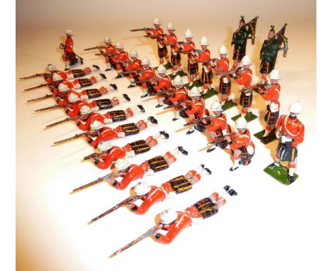 *Britains set 89, Cameron Highlanders firing (G, two rifles and one scabbard tip missing, small hole in kneeling officer’s kn