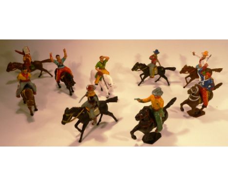 Timpo Wild West, RARE First Mounted Series in original boxes derived from metal figures, seven Cowboys, one Indian and 1 U.S.