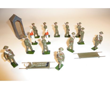 * Britains set 1723, Royal Army Medical Corps RARE FIRST VERSION, stretcher parties in service dress (VG, one stretcher beare