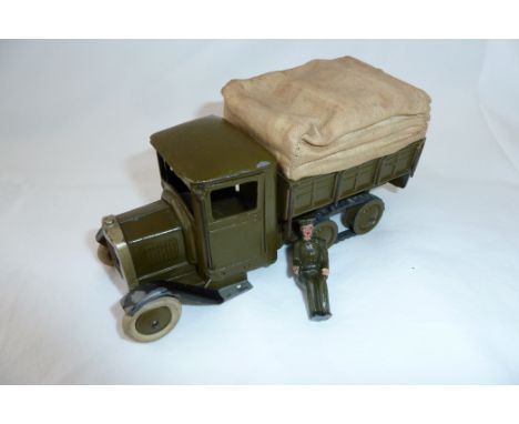 Britains set 1433, Army Caterpillar Tender square nose, khaki finish, smooth white rubber tyres, with driver in original illu