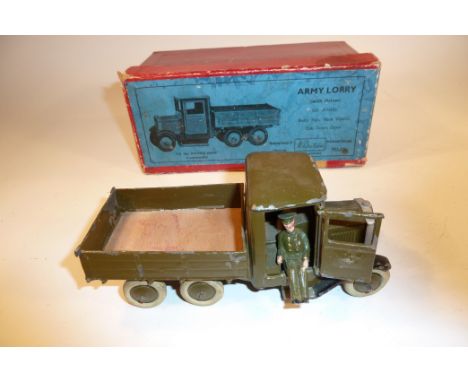 * Britains set 1335, Six-Wheel Army Lorry square nose, khaki finish, smooth white tyres, with driver in original illustrated 