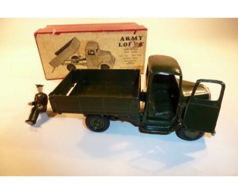 Britains set 1334, four wheel Army Lorry round nose, dark green finish, black hard rubber tyres, with driver in original illu