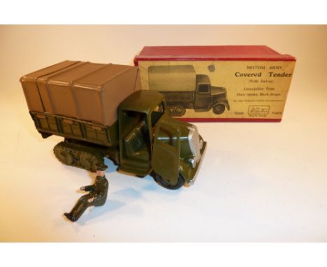 Britains set 1433, Army Caterpillar Tender round nose, khaki finish, black treaded rubber tyres, with driver in original illu