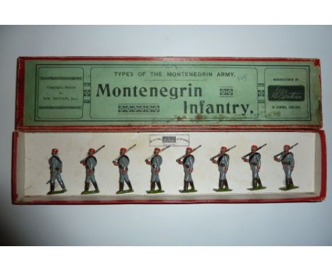 Britains RARE set 174, Montenegrin Infantry at the slope FIRST VERSION, dated 16.1.1904, marching at the slope with UNUSUAL r