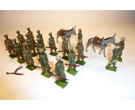 Britains set 1893, Indian Army Service Corps officer, mule and handler, four men at the trail in original ROAN box (VG, box F
