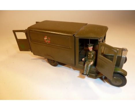 * Britains set 1512, Army Motor Ambulance FIRST VERSION square nose, khaki finish, black treaded tyres with driver (G, stretc
