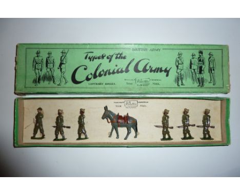Britains set 1893, Indian Army Service Corps officer, mule and handler, four men at the trail in original green Types of the 