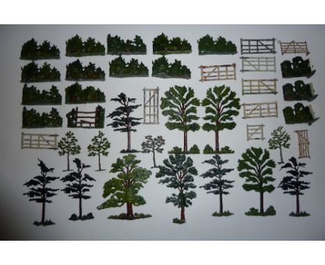 * Britains and other Farm Accessories fencing, hedges, trees etc.. gates, three telegraph poles, Britains farm cart with rubb