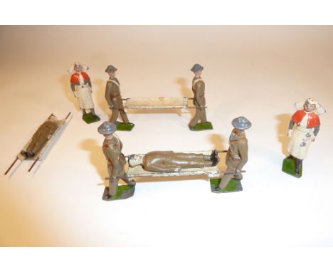 Britains set 1723, Royal Army Medical Corps FIRST VERSION, service dress with steel helmets, with additional stretcher and wo
