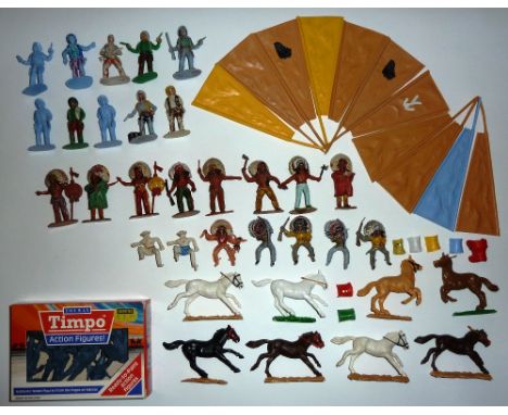 Timpo Wild West, second and third series, with first series American Civil War including trapper canoe, cowboy raft, branding