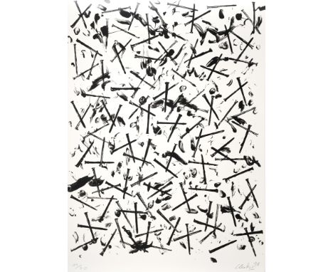 Uecker, GüntherWendorf/Mecklenburg, 1930Blattgröße: 84 x 61 cm, o. R.Verletzung, 1998. Serigraphie auf festem Papier. In Blei