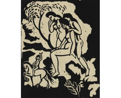 Macke, AugustMeschede, 1887 - Champagne, 1914Blattgröße: 38 x 27,8 cm; 24,2 x 19,7 cm, R."Begrüssung", 1912/1922. Linolschnit