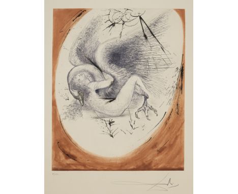 Dalí, SalvadorFigueras, 1904 - Cadaques, 1989Blattgröße: 76 x 56 cm; 51 x 40,5 cm, o. R."Leda", 1963 - 1965. Farbradierung un