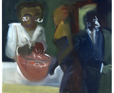 Anonym172 x 200 cm, R.Weichlicher Akt von stehendem Mann und einer an einem Tisch sitzenden Frau. Tempera auf Leinwand.Aus de