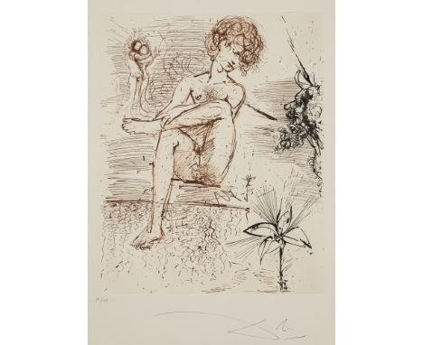 Dalí, SalvadorFigueras, 1904 - Cadaques, 1989Blattgröße: 76,5 x 56 cm; 50 x 40 cm, o. R."Narziss", 1963 - 1965. Farbradierung