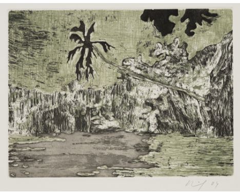 Doig, PeterEdinburgh, 1959Blattgröße: 53,5 x 38 cm; 15 x 19,5 cm, o. R.Ohne Titel, 2004. Farbradierung auf Bütten aus der Fol